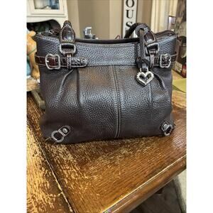 Brighton Brown Pebbled Leather Vintage Purse Handbag Braided Handles Leather